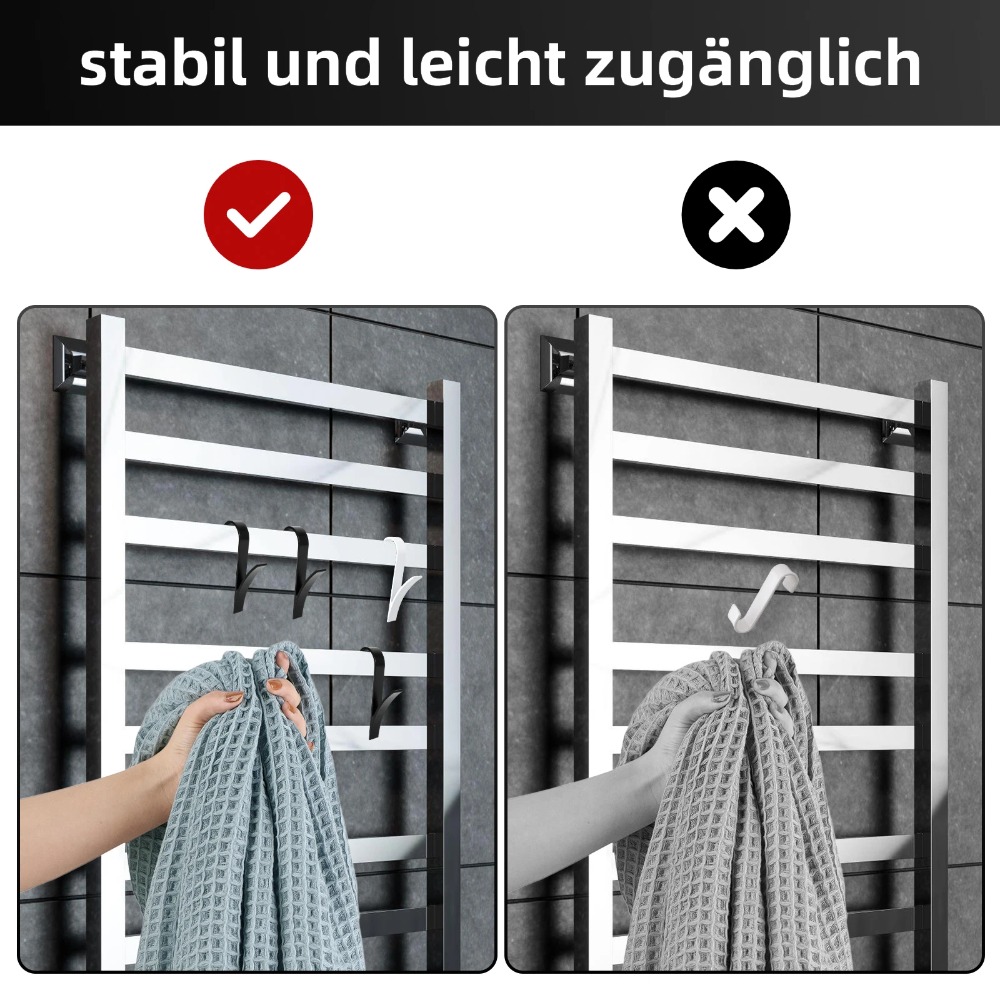 Towel Bar Stainless - 4pcs Black Hooks for Heated Towel