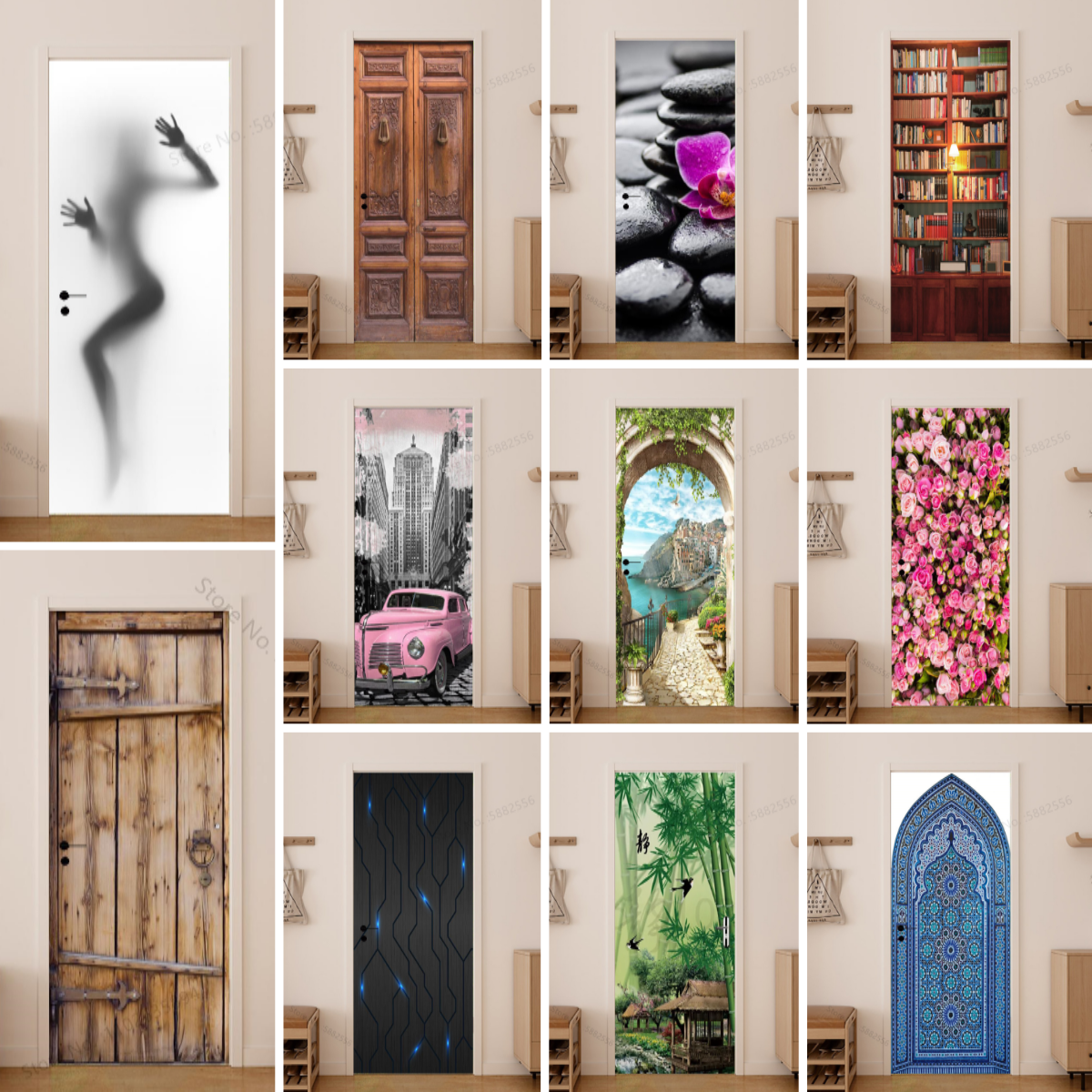 Home Bathroom Wallpaper - Girl Shadow Wooden Doors Vinyl Home
