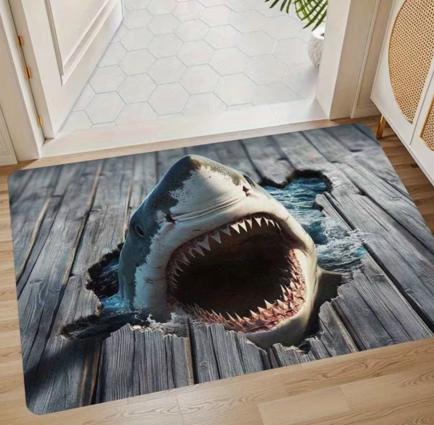 Home Bathroom Break - Welcome Mat 2D Shark Breaking Through