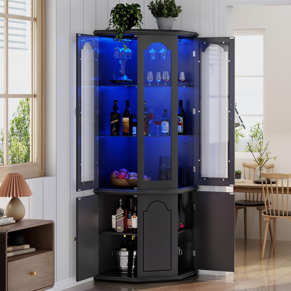 Home & Bathroom Building Products Pte Ltd Reviews - Corner Bar Cabinet w LED Lights,