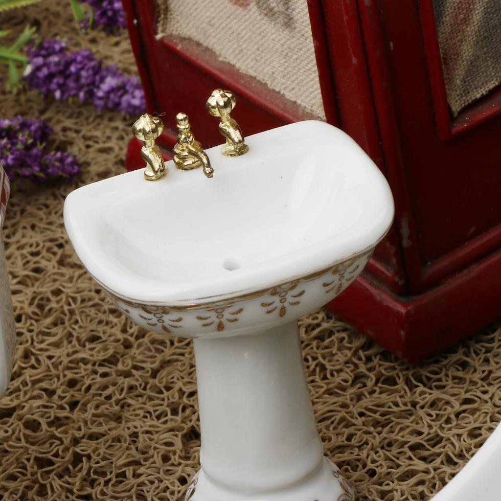 Ceramic Dollhouse Bathroom Set - Home Bathroom Sink บทวิจารณ์และราคา