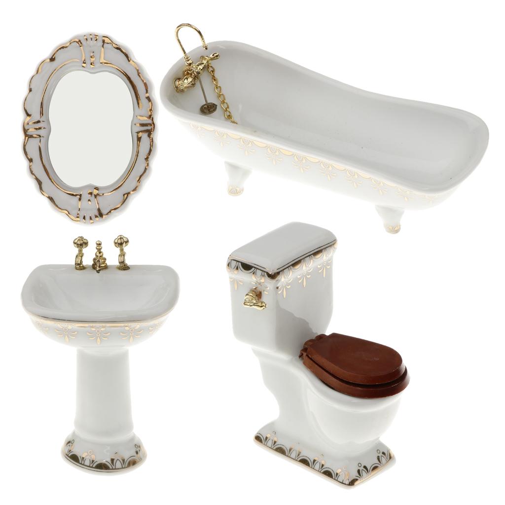 Ceramic Dollhouse Bathroom Set - Home Bathroom Sink บทวิจารณ์และราคา