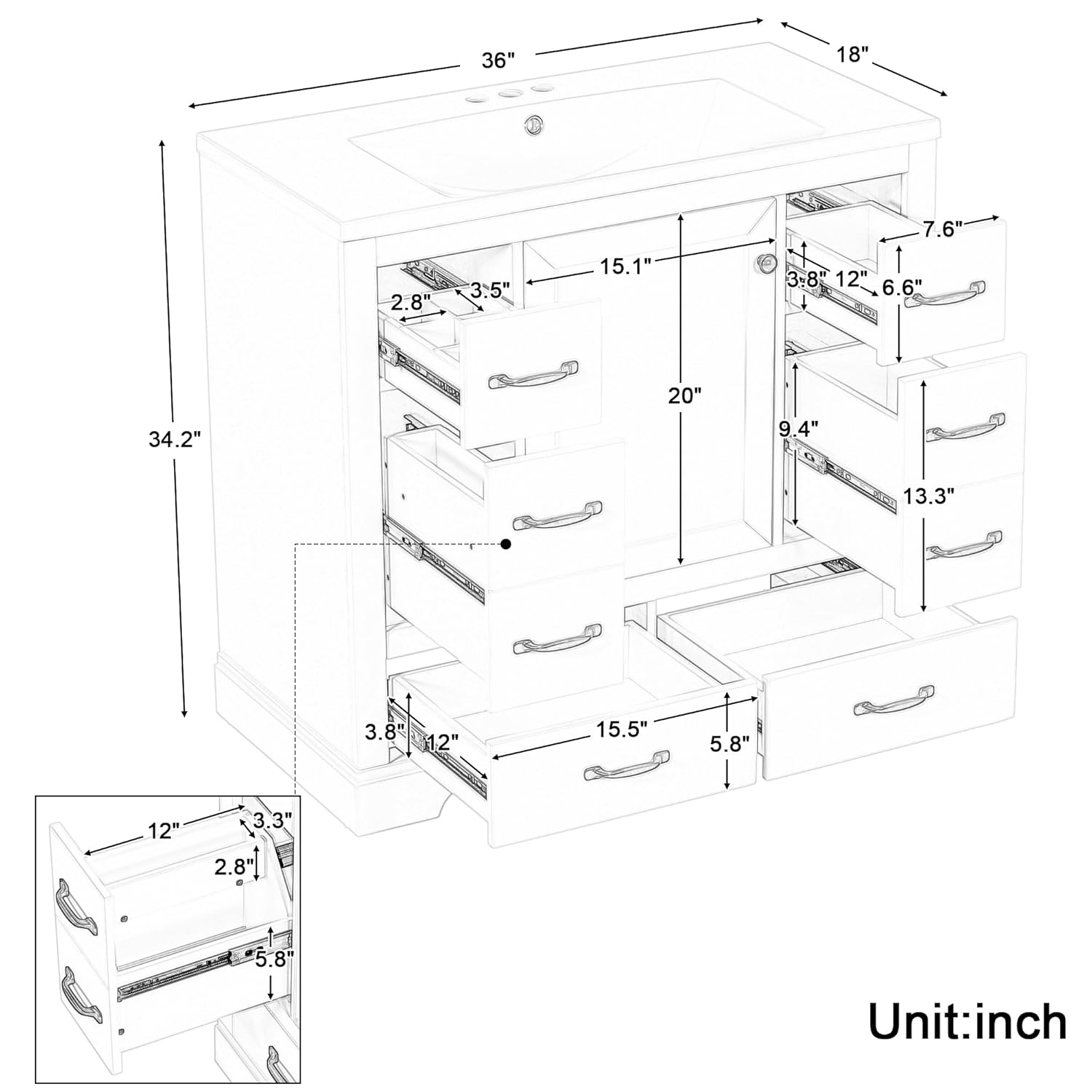 36in Bathroom Vanity Cabinet w - Home Bathroom Sink บทวิจารณ์และราคา