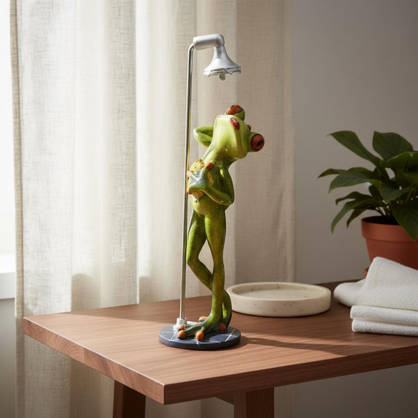 Showering Frog Figurine Great  - Home Bath บทวิจารณ์และราคา