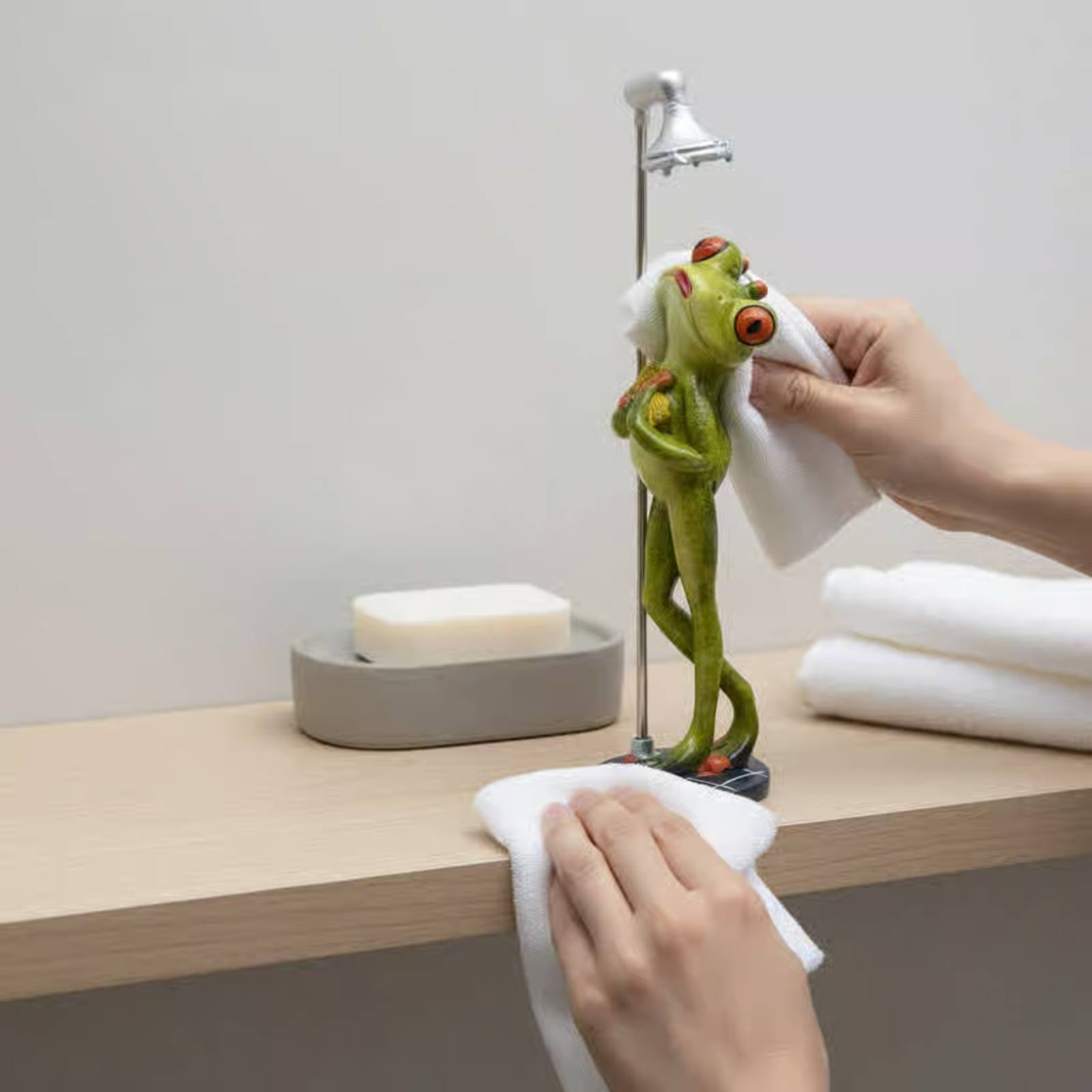 Showering Frog Figurine Great  - Home Bath บทวิจารณ์และราคา