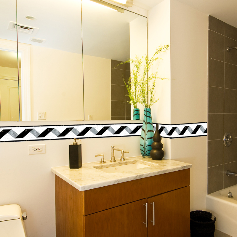 Black White Stripe Baseboard W - Home Bathroom Wallpaper บทวิจารณ์และราคา