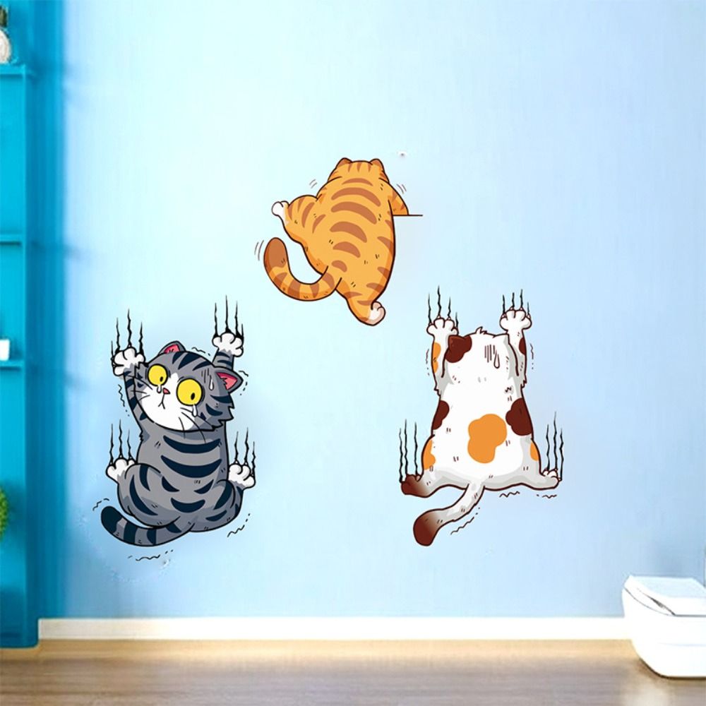 3 PCS/SET Cute Cat Wall Sticke - Home Bathroom Wallpaper บทวิจารณ์และราคา