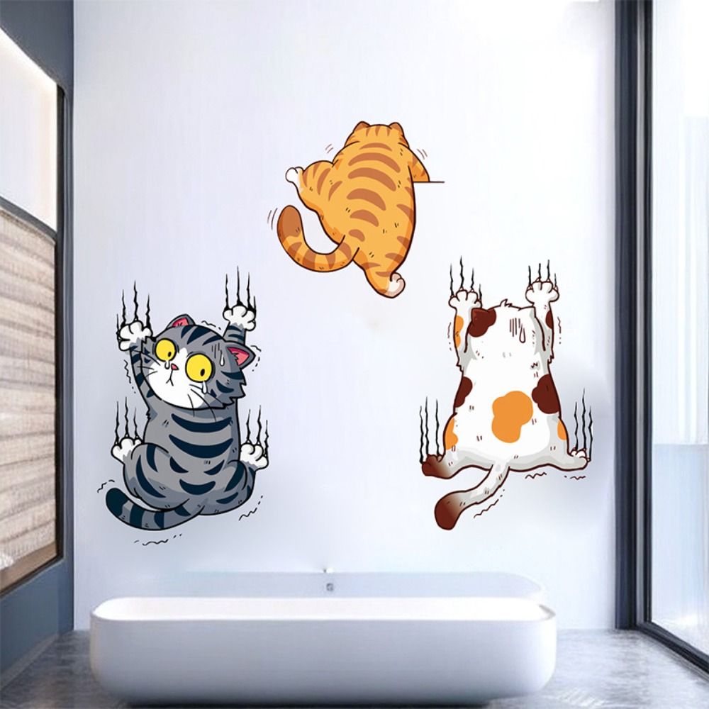 3 PCS/SET Cute Cat Wall Sticke - Home Bathroom Wallpaper บทวิจารณ์และราคา