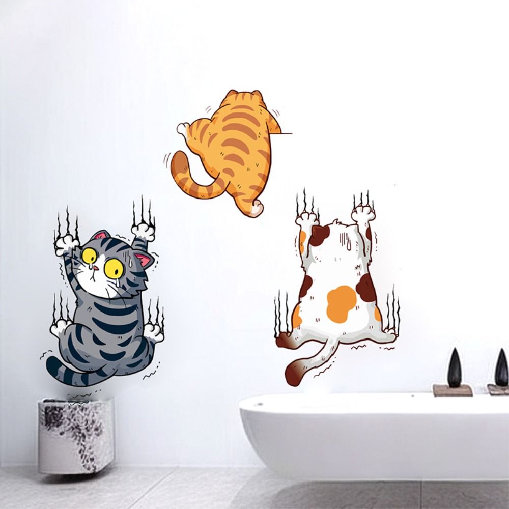 3 PCS/SET Cute Cat Wall Sticke - Home Bathroom Wallpaper บทวิจารณ์และราคา