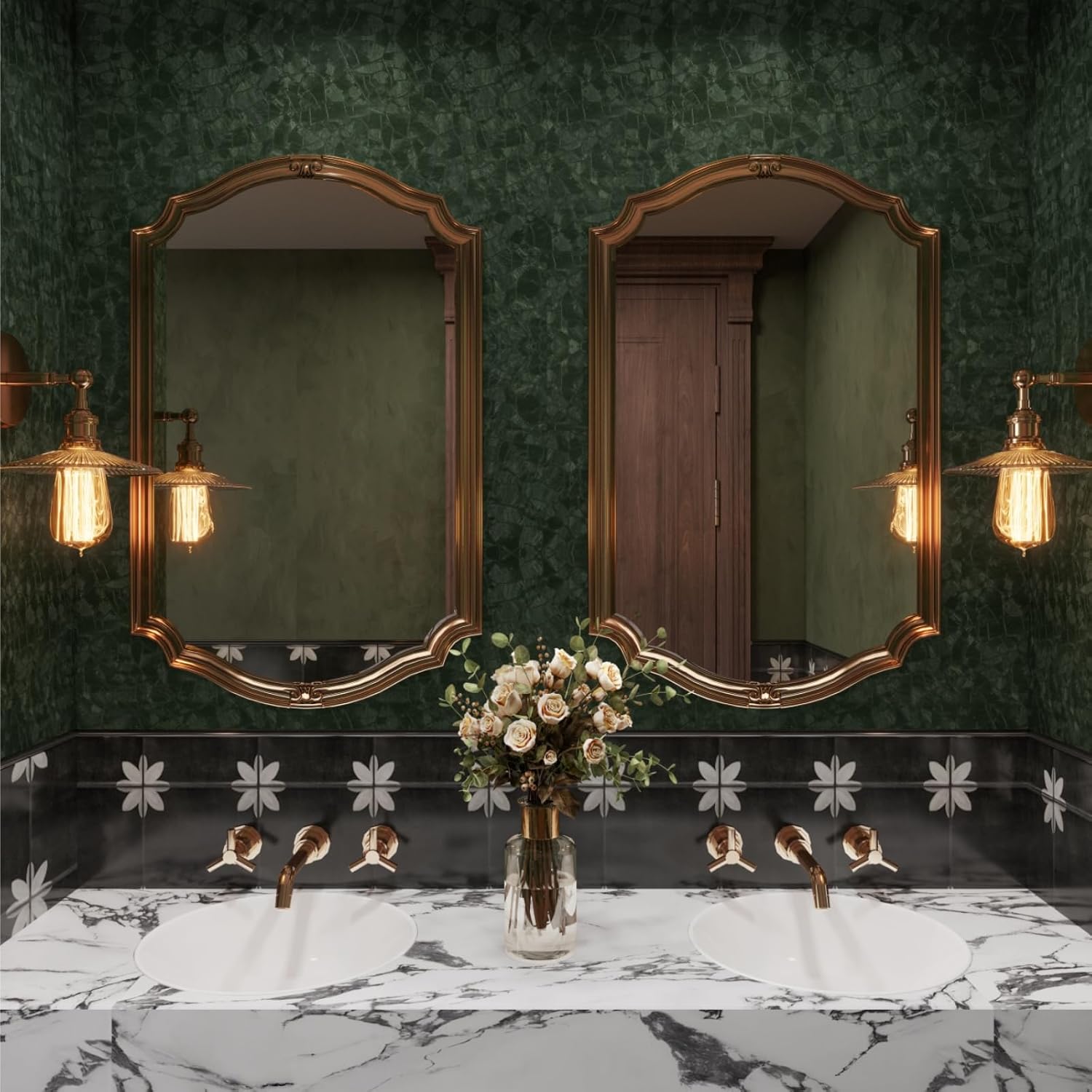 Dark Green Peel and Stick Wall - Home Bathroom Wallpaper บทวิจารณ์และราคา