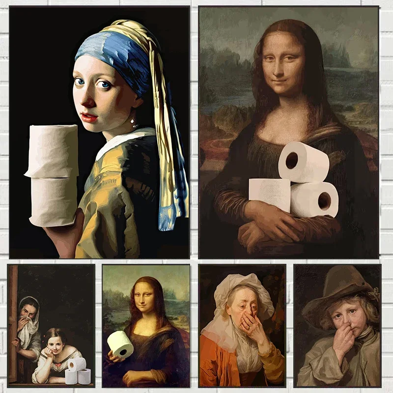 Funny Mona Lisa Wearing Pearls - Home Bathroom Wallpaper บทวิจารณ์และราคา