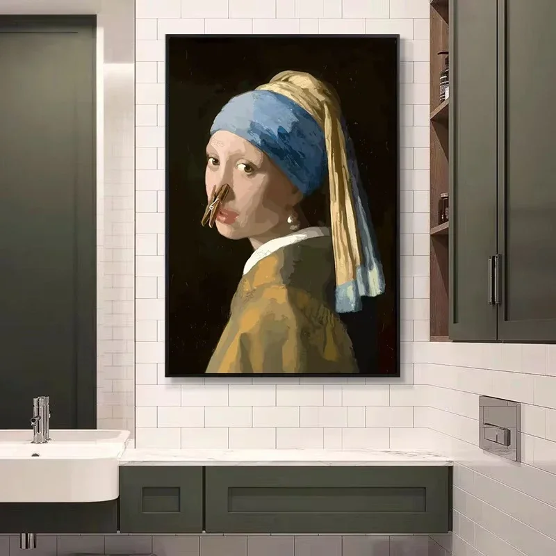 Funny Mona Lisa Wearing Pearls - Home Bathroom Wallpaper บทวิจารณ์และราคา