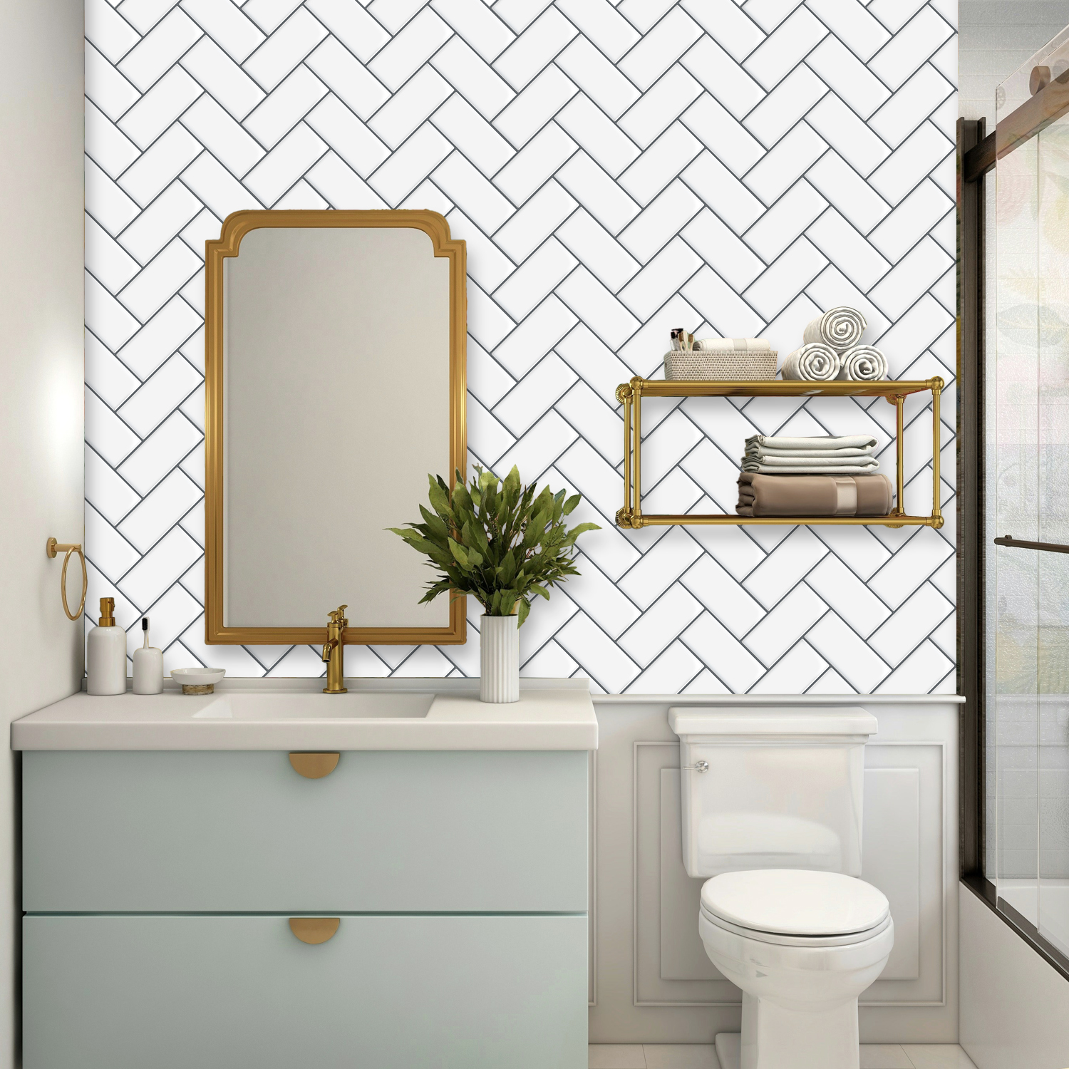 10 Sheets Peel And Stick Backs - Home Bathroom Wallpaper บทวิจารณ์และราคา
