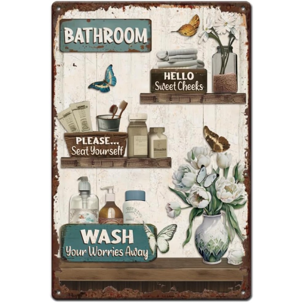 Bathroom Floral Tin Signs Vint - Home Bathroom Signs บทวิจารณ์และราคา