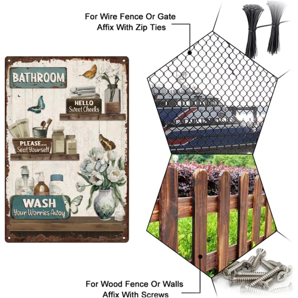 Bathroom Floral Tin Signs Vint - Home Bathroom Signs บทวิจารณ์และราคา